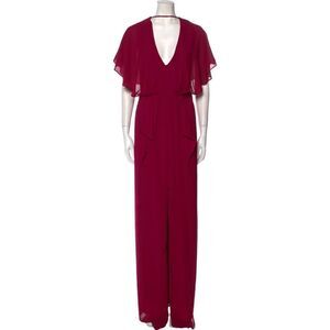 Halston Heritage Women’s Size 10 Maxi Dress Deep Pink Fuschia V Neck Flounce NWT